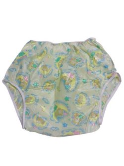 Photo1: Adult Baby waterproof Pant (PVC) Bear and Moon Pattern Yellow 
