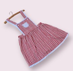 Photo2: Adult baby red checkered apron-style baby dress