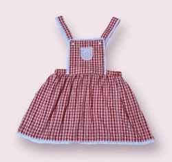 Photo1: Adult baby red checkered apron-style baby dress