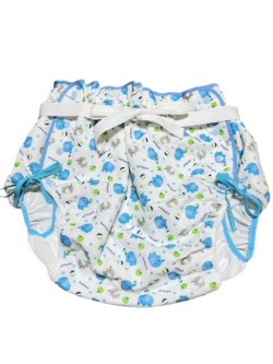 Photo1: Adult baby diaper cover elephant pattern  polyurethane waterproof / waist strap foot strap 