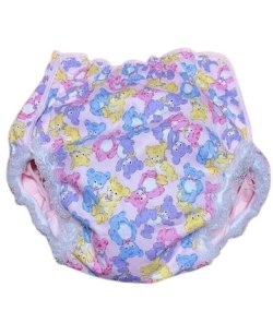 Photo2: Adult Diaper Cover Teddy Bear Pattern Polyurethane Waterproof Pink /Lace