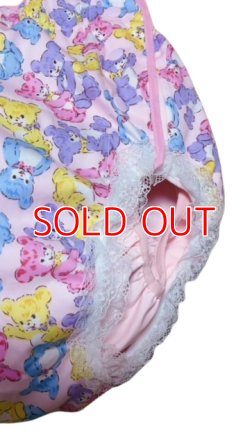 Photo3: Adult baby diaper cover teddy bear pattern polyurethane waterproof pink /lace　5L only