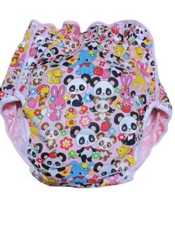 Photo1: Adult Diaper Cover Panda Animal Pattern Polyurethane Waterproof Pink 