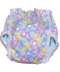 Adult Diaper Cover Teddy Bear Pattern Polyurethane Waterproof Light Blue /Lace