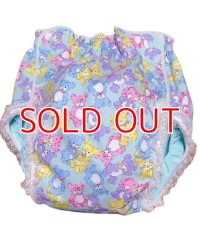 Adult baby diaper cover teddy bear pattern polyurethane waterproof light blue /lace