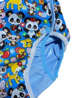 Photo2: Adult Diaper Cover Panda Animal Pattern Polyurethane Waterproof Blue