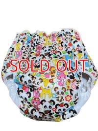 Adult baby diaper cover panda animal pattern polyurethane waterproof off white