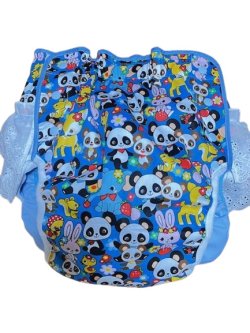Photo3: Adult Diaper Cover Panda Animal Pattern Polyurethane Waterproof Blue / Lace on Hip
