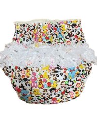 Adult Diaper Cover Panda Animal Pattern Polyurethane Waterproof White /Lace on Hip