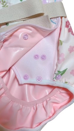 Photo3: Adult baby diaper cover with rabbits and flowers pattern  waterproof waist strap