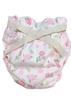 Photo1: Adult baby diaper cover with rabbits and flowers pattern  waterproof waist strap
