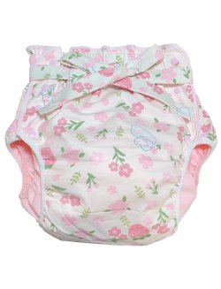 Photo1: Adult baby diaper cover with rabbits and flowers pattern  waterproof waist strap  same pattern