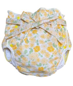 Photo1: Adult baby diaper cover with  flowers pattern waist strap 