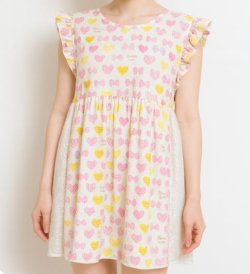 Photo1: Adult romper with skirt, heart pattern, A/XL only