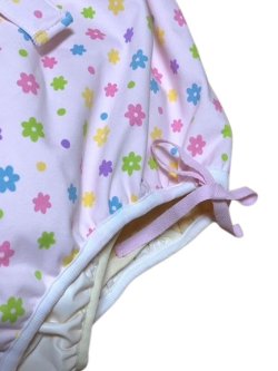 Photo3: Adult baby diaper cover pants type flower pattern waist and foot strap