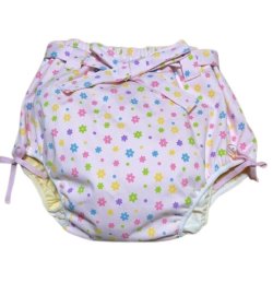 Photo1: Adult baby diaper cover pants type flower pattern waist and foot strap