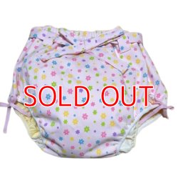Photo1: Adult baby diaper cover pants type flower pattern waist and foot strap