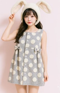 Photo1: Adult baby jumper skirt in polka dot pattern