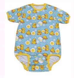 Photo1: Adult Baby Romper  Duck Pattern Short Sleeves Yellow rib XL only