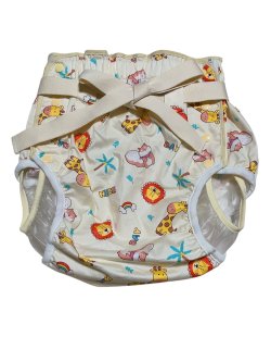Photo1: Adult Baby diaper cover animal print vinyl waterproof with waist strap