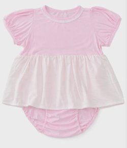 Photo1: Adult Baby Pink Skirted Romper with Flowy Skirt & Short Sleeves