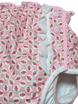 Photo2: Adult baby Diaper Cover – Cute Strawberry Print with Lace