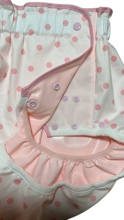 Photo3: Adult Diaper Cover – Pink Polka Dot Cotton with Urethane Waterproof Lining