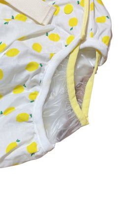 Photo2: Adult Diaper Cover – Lemon Print with Adjustable Waist Tie and Vinyl Waterproof Lining