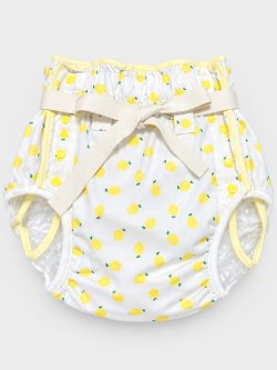 Photo1: Adult Diaper Cover – Lemon Print with Adjustable Waist Tie and Vinyl Waterproof Lining
