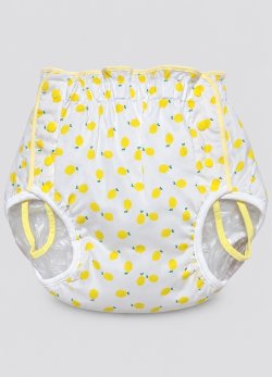 Photo1: Adult Diaper Cover – Fresh Lemon Print Cotton with Vinyl Waterproof Lining