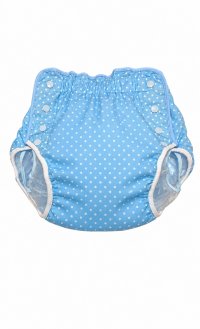 Adult Diaper Cover – Baby Blue Polka Dot Cotton with Vinyl Waterproof Lining