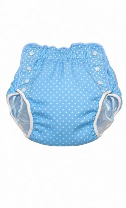 Photo1: Adult Diaper Cover – Baby Blue Polka Dot Cotton with Vinyl Waterproof Lining