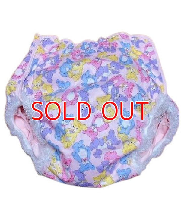 Photo2: Adult baby diaper cover teddy bear pattern polyurethane waterproof pink /lace　5L only