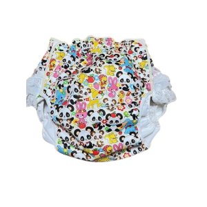 Photo: Adult baby diaper cover panda animal pattern polyurethane waterproof white /lace on hip