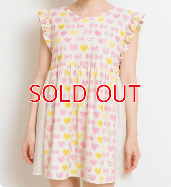 Photo1: Adult romper with skirt, heart pattern, A/XL only