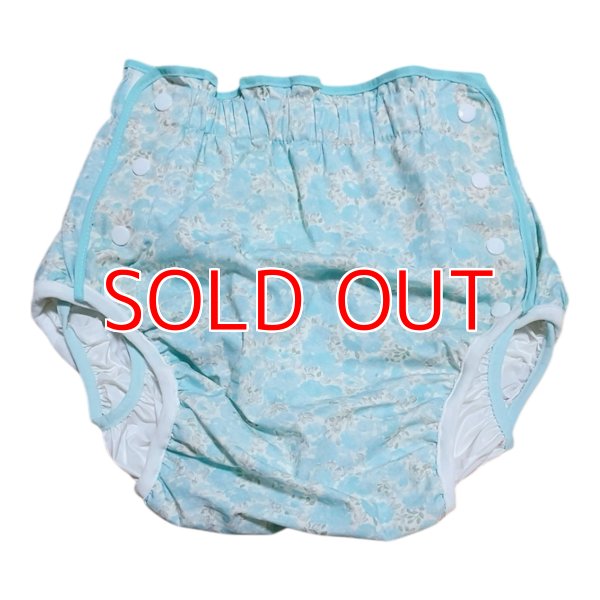 Photo1: Adult diaper cover soft light blue floral pattern PVC waterproof