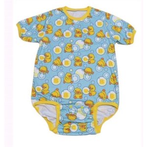 Photo: Adult Baby Romper  Duck Pattern Short Sleeves Yellow rib XL only
