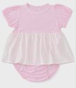Photo1: Adult Baby Pink Skirted Romper with Flowy Skirt & Short Sleeves