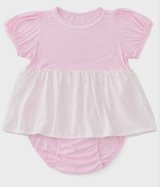 Photo: Adult Baby Pink Skirted Romper with Flowy Skirt & Short Sleeves