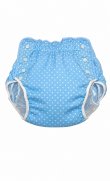 Photo1: Adult Diaper Cover – Baby Blue Polka Dot Cotton with Vinyl Waterproof Lining