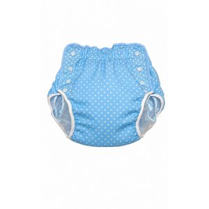 Photo: Adult Diaper Cover – Baby Blue Polka Dot Cotton with Vinyl Waterproof Lining
