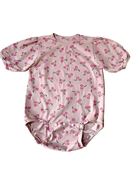 Photo1: Adult Baby Onesie cherry pattern short sleeves