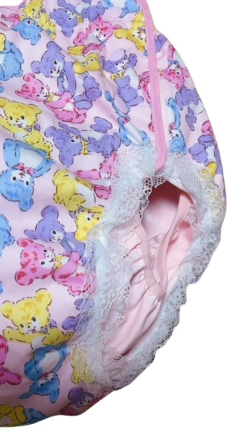 Photo: Adult Diaper Cover Teddy Bear Pattern Polyurethane Waterproof Pink /Lace