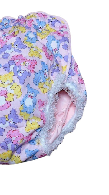 Photo: Adult Diaper Cover Teddy Bear Pattern Polyurethane Waterproof Pink /Lace