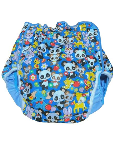 Photo1: Adult Diaper Cover Panda Animal Pattern Polyurethane Waterproof Blue