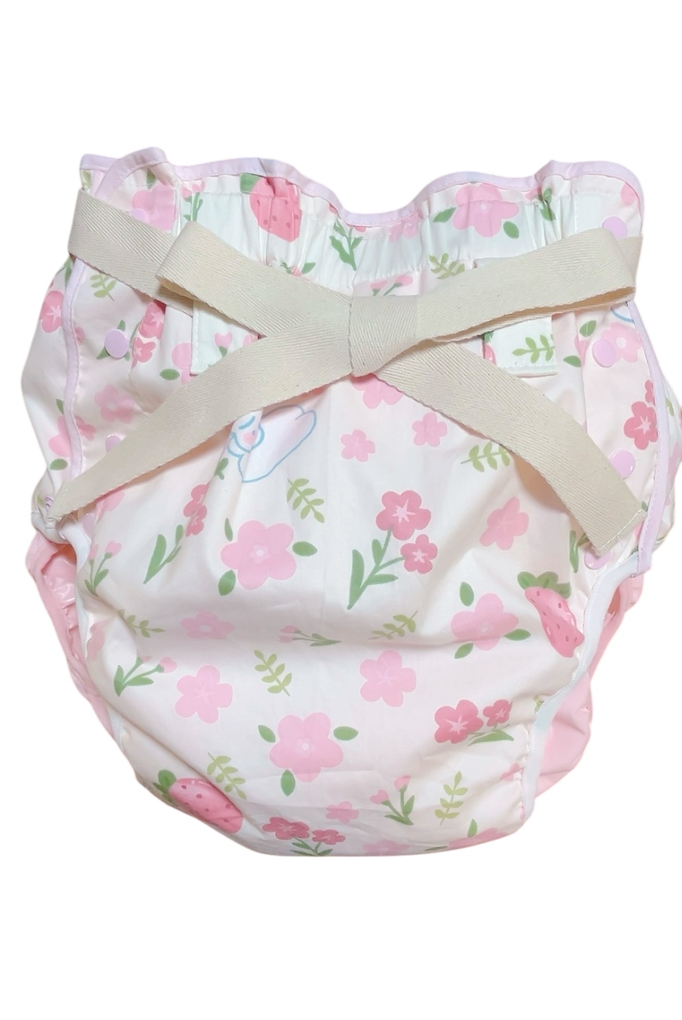 Photo1: Adult baby diaper cover with rabbits and flowers pattern  waterproof waist strap