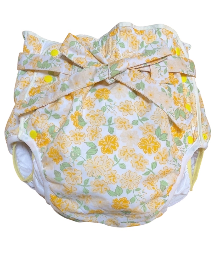 Photo1: Adult baby diaper cover with  flowers pattern waist strap 
