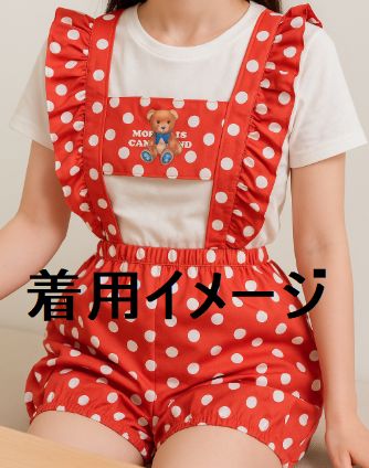 Photo1: Adult  Baby Romper Overalls Polka Dot/Red