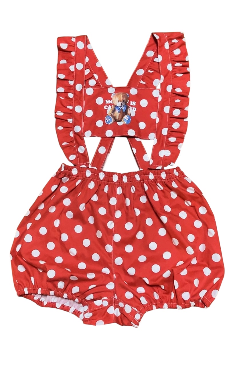 Photo2: Adult  Baby Romper Overalls Polka Dot/Red
