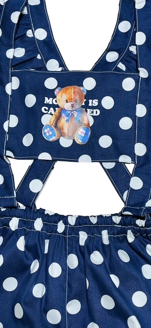Photo2: Adult  Baby Romper Overalls Polka Dot/navy blue